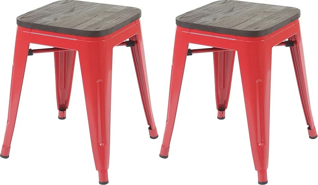 Taboret MCW-A73 (zestaw 2 szt.) Drewniane siedzisko,  czerwony