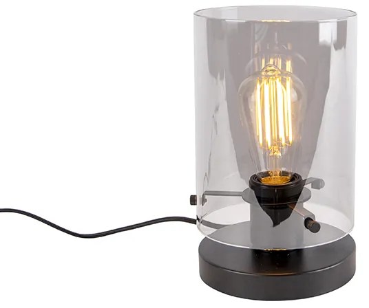Designerska lampa stołowa czarna z dymionym szkłem - DomeDesignerski Oswietlenie wewnetrzne