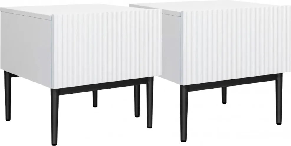 Zestaw 2 szt. szafka nocna stolik Nicole z szufladą i metalowymi nogami - biały mat / czarne nóżki