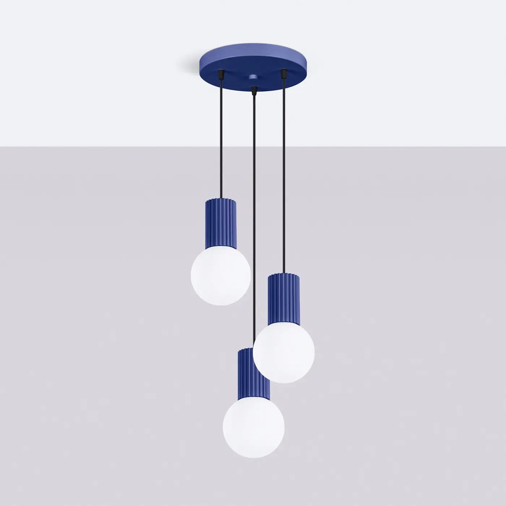 Lampa wisząca HALO 3P ultramaryna ryflowana SOLLUX LIGHTING