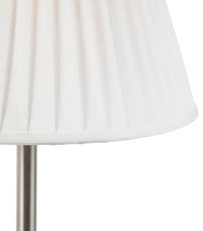 Klasyczna lampa stołowa stalowa z plisowanym abażurem białym 35 cm - Simplo klasyczny/Antyczny Oswietlenie wewnetrzne