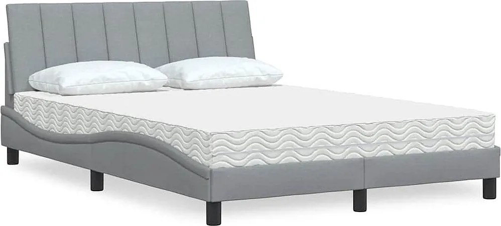 Łóżko dla dorosłych Hanko jasnoszare 120x200 cm z materacem piankowym H2/H3 i poduszką zagłówkową z poliestrowej tkaniny