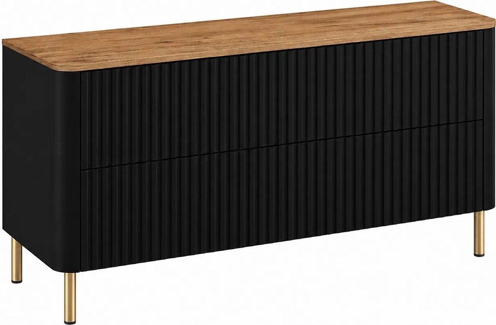 Szafka łazienkowa 120, Czarny, blat dąb craft, nogi złote, 120,8 x 44,2 x 65 cm