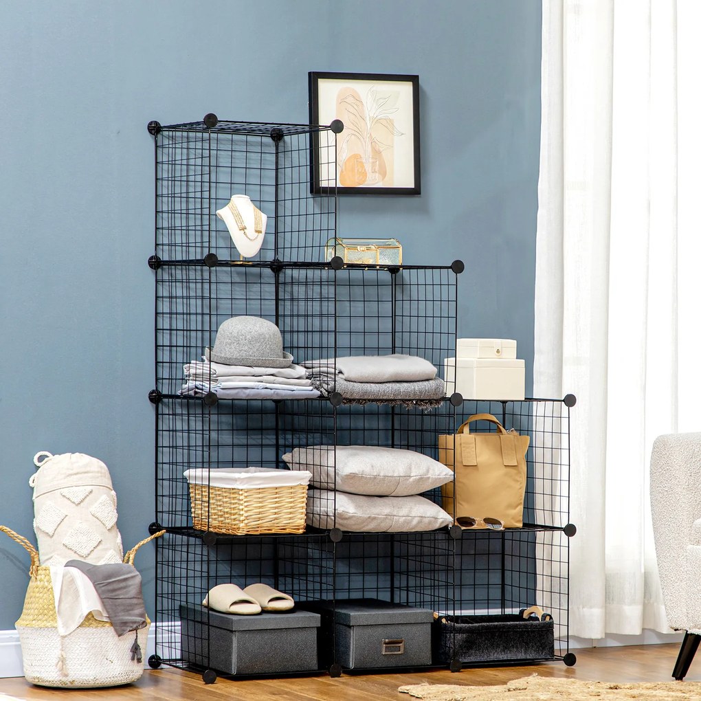 HOMCOM Półka na Buty Modułowa 9 Sześcianów Stal Czarny 35x35x35cm na Sześcian | Aosom PL