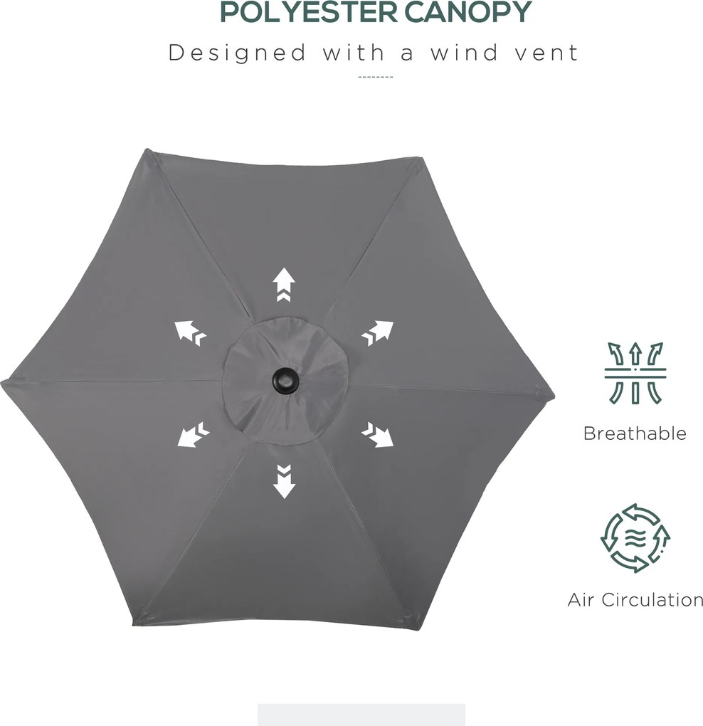 Outsunny Parasol Ø196 cm, Parasol z Funkcją Połamania, Sześciokątny Parasol Balkonowy dla Plaży i Ogrodu, Ciemnoszary