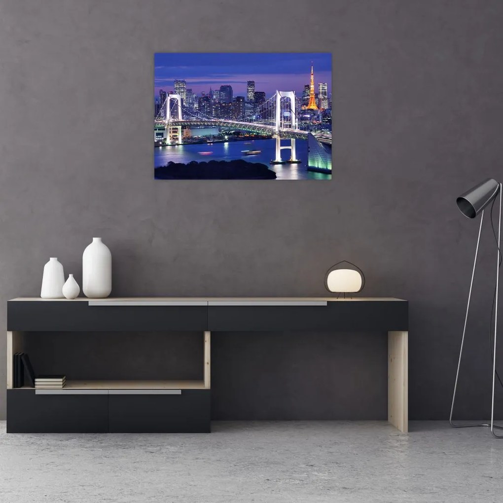 Obraz na szkle wielkiego miasta nocą (70x50 cm)