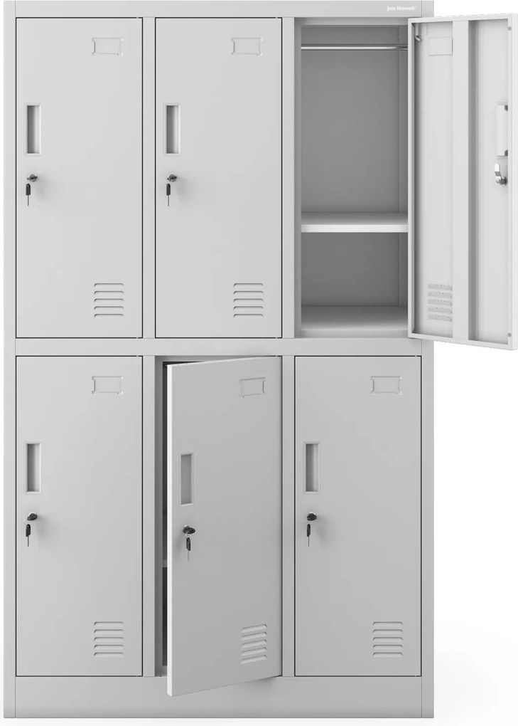 Szafka szkolna BHP szara: 6-komorowa IGOREK, 900 x 1500 x 450 mm