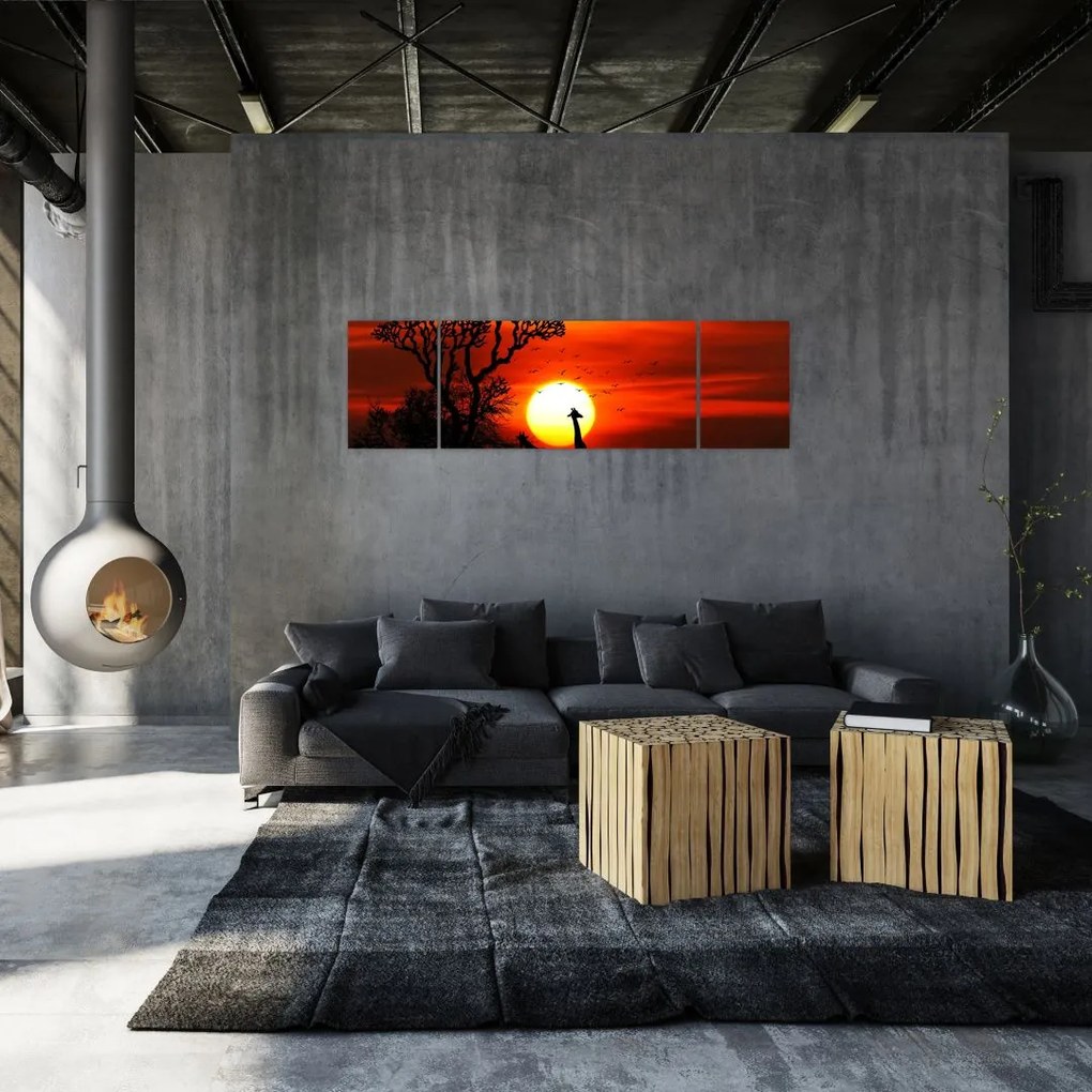 Obraz - Sylwetki zwierząt o zachodzie słońca (170x50 cm)