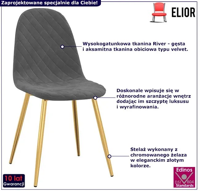 Tapicerowane ciemnoszare 2 krzesła glamour - Intra