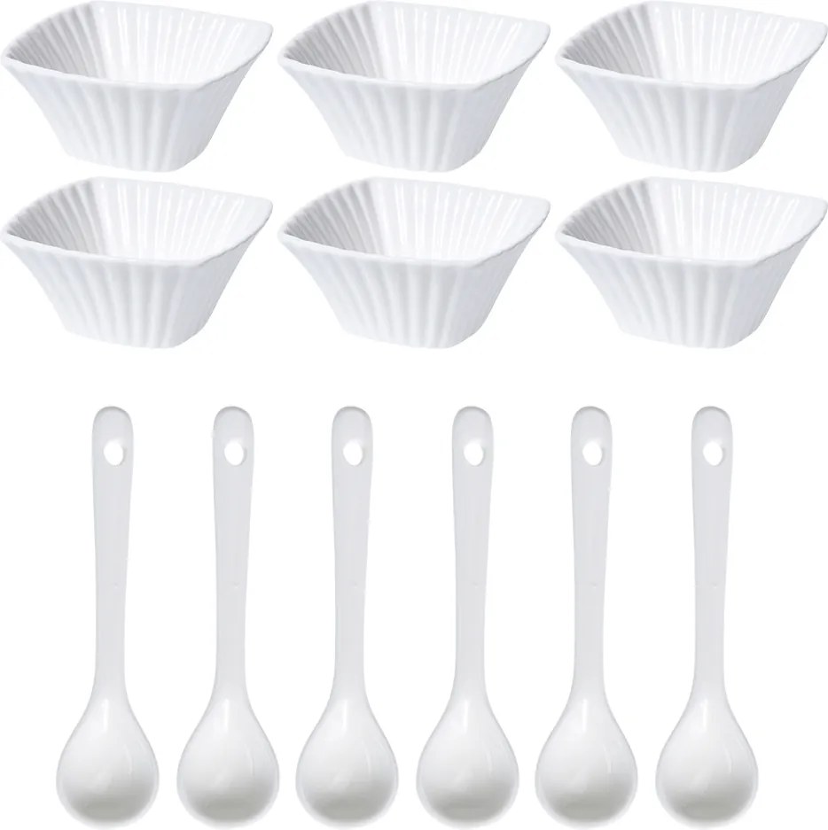 EH Zestaw miseczek do serwowania z łyżeczkami Fala kwadratowy, 12 szt.