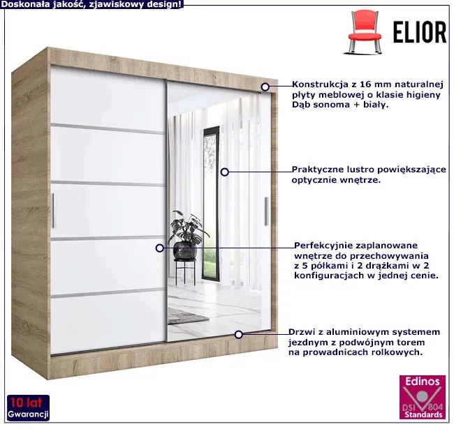 Szafa przesuwna 180 cm dąb sonoma + biały - Marmos 5X