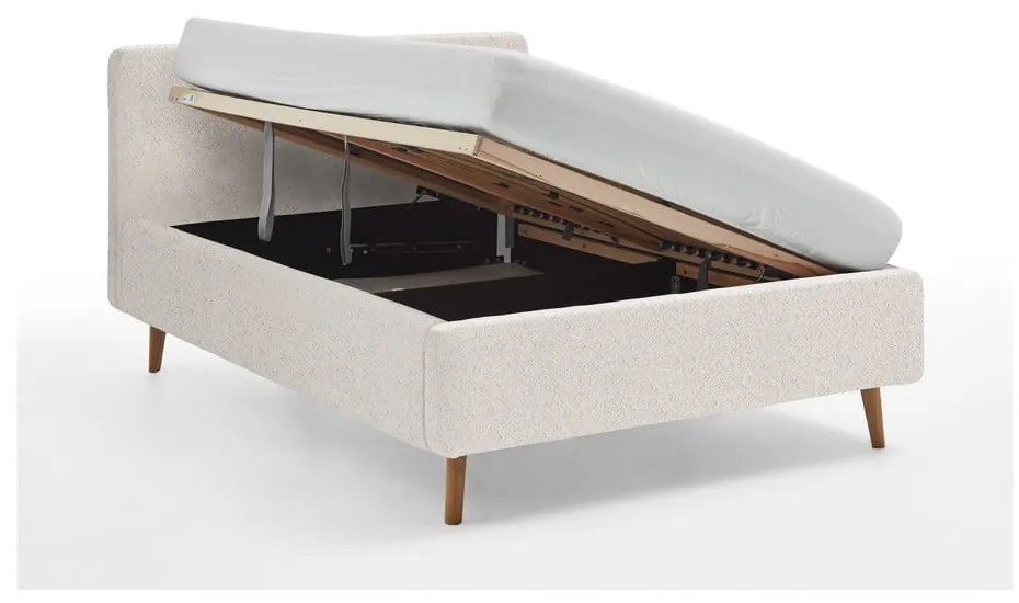Białe tapicerowane łóżko dwuosobowe ze schowkiem ze stelażem 140x200 cm Mattis – Meise Möbel