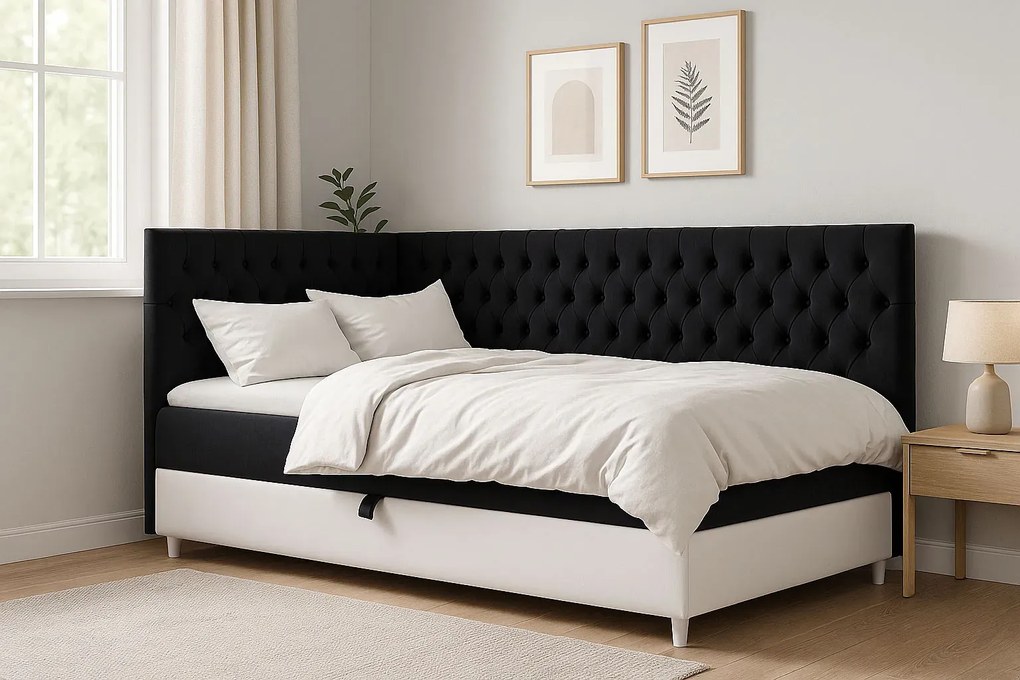 Czarne łóżko z pikowanym zagłówkiem 3 rozmiary W6-H68