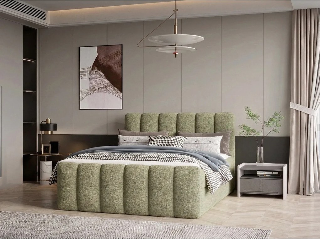 Stylowe łóżko tapicerowane KORA 180x200 cm w tkaninie CENTAUR 13 zielonej