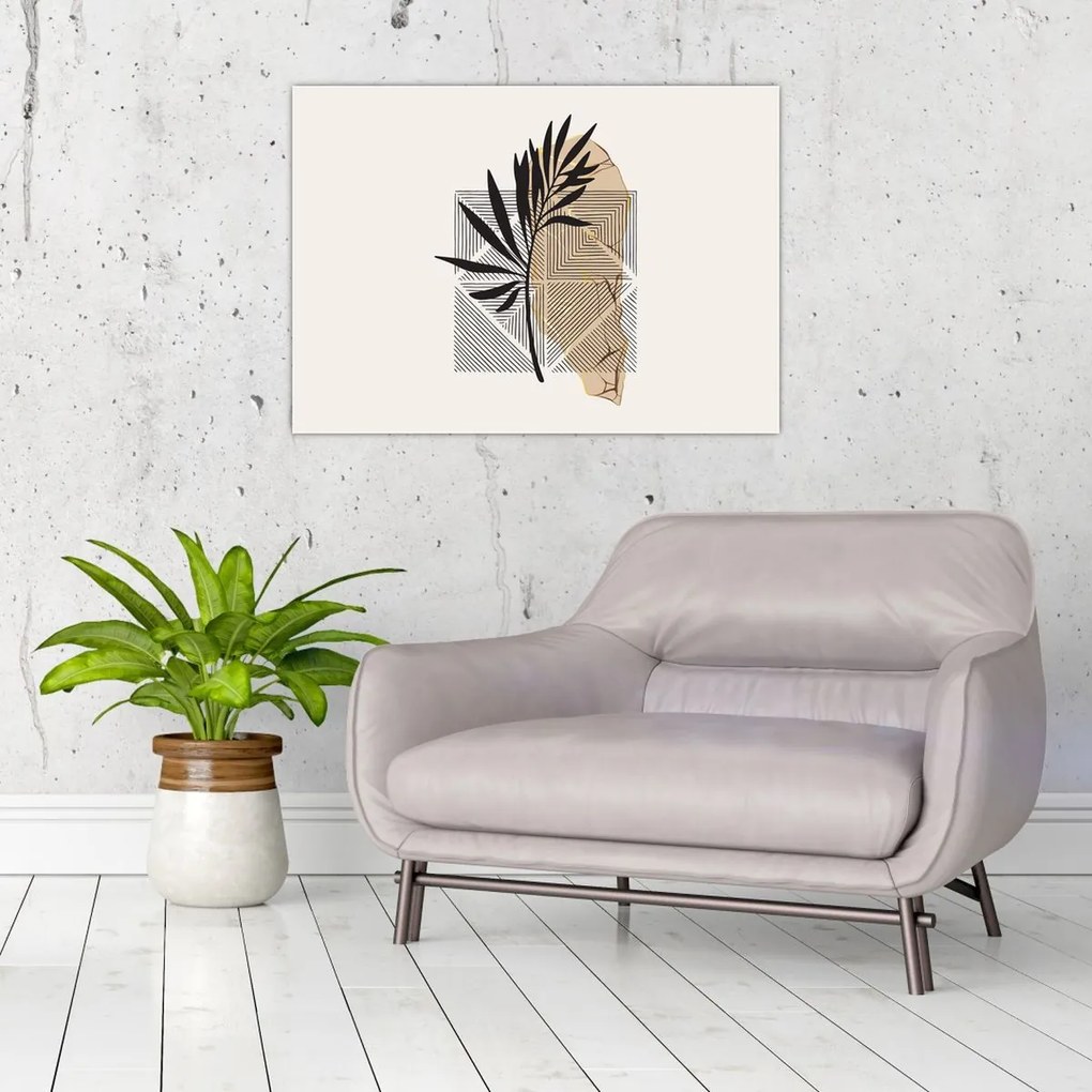 Obraz na szkle - Abstrakcja z tropikalnymi liśćmi N⁰1 (70x50 cm)