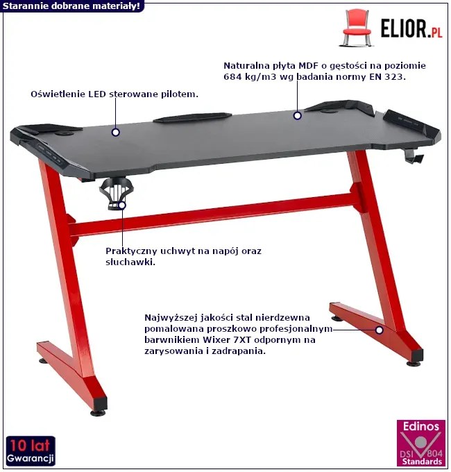 Czarno-czerwone biurko gamingowe S7-F60