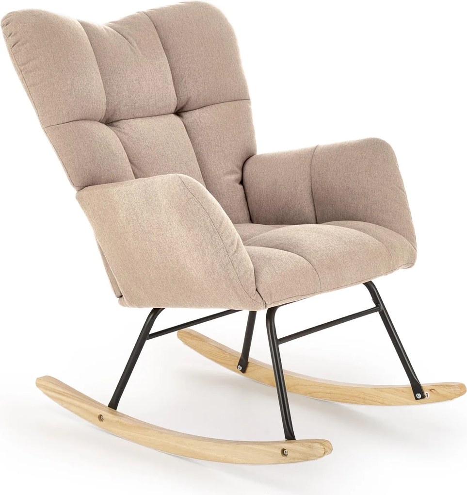 Pikowany fotel bujany na drewnianej płozie Vasco Halmar