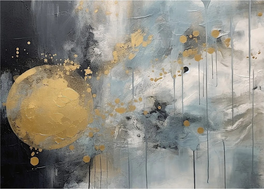 Obraz - Abstrakcja ze złotą kulą (70x50 cm)