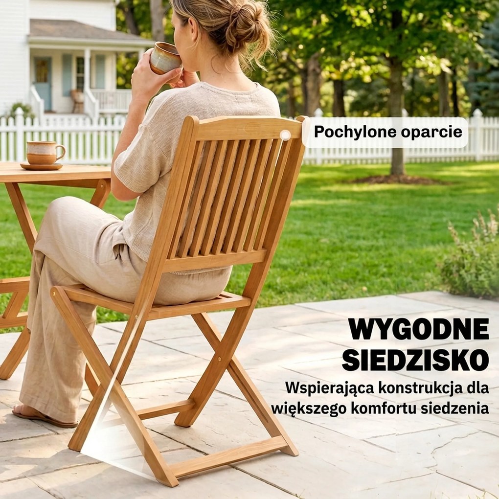 Outsunny Zestaw mebli ogrodowych FSC z drewna, 5-cz., składany stół z 4 krzesłami, lamelowy design | Aosom PL