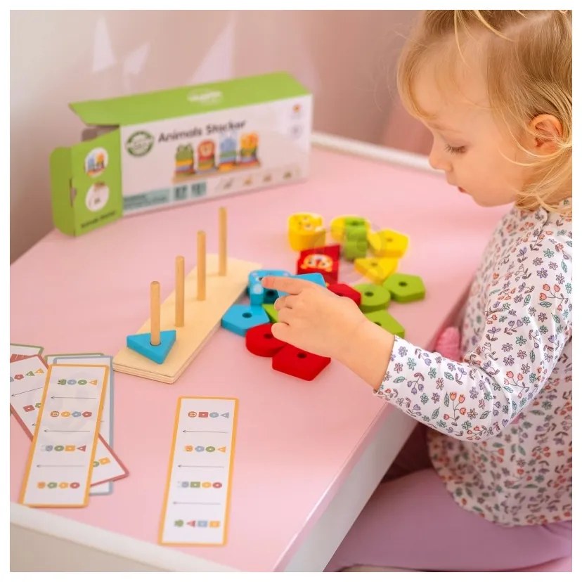 Woopie green układanka montessori piramidka zwierzątka 27 el. fsc