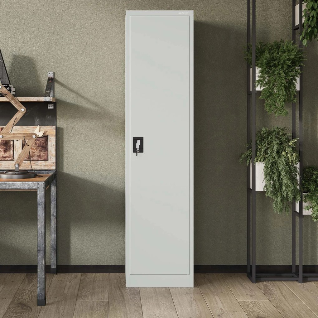 Szafa biurowa metalowa na akta, wąska, szara, 450x1850x400 mm: ALEX