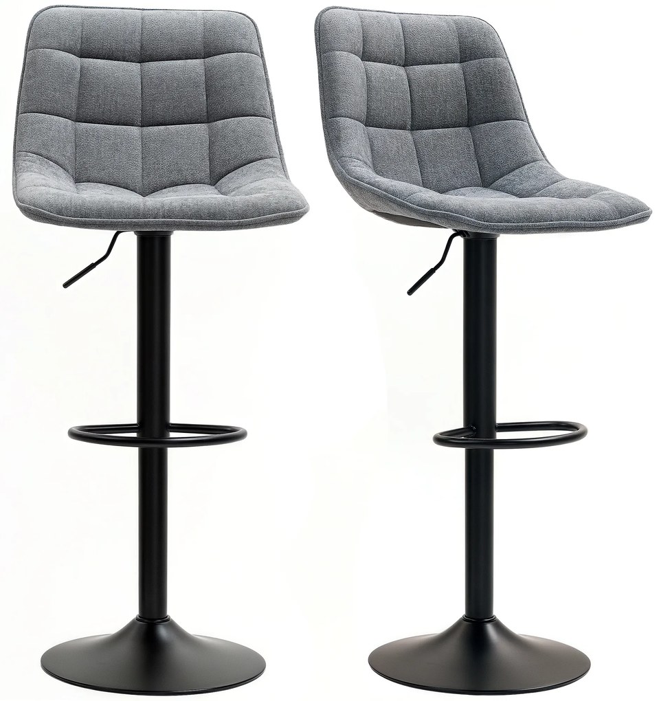 HOMCOM Nowoczesne Krzesła Barowe, Zestaw 2 szt. Z Opórką, Regulowane Wysokościowo, z Podnóżkiem, Obracane, Wyściełane, Ciemnoszary