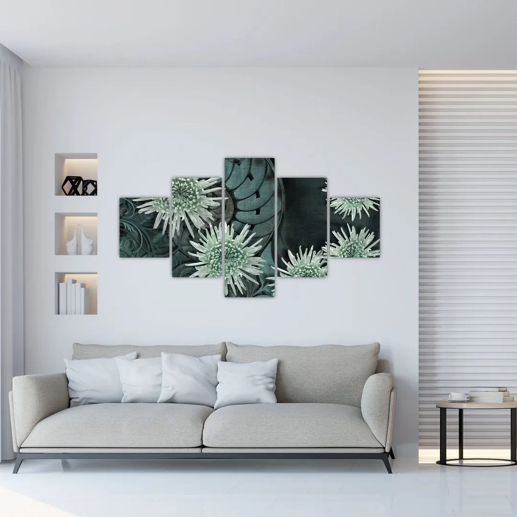 Obraz - Zielone kwiaty (125x70 cm)