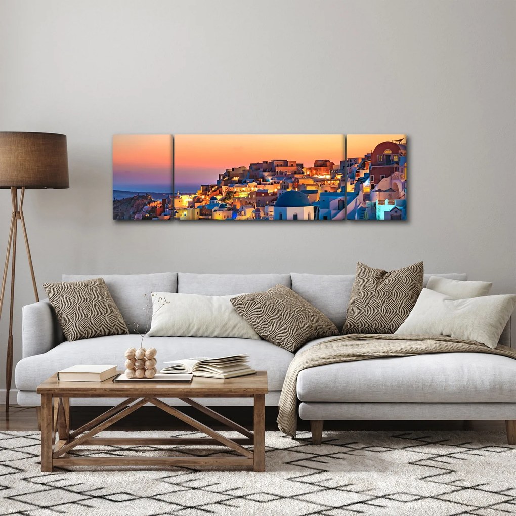 Obraz - Santorini o zmierzchu (170x50 cm)