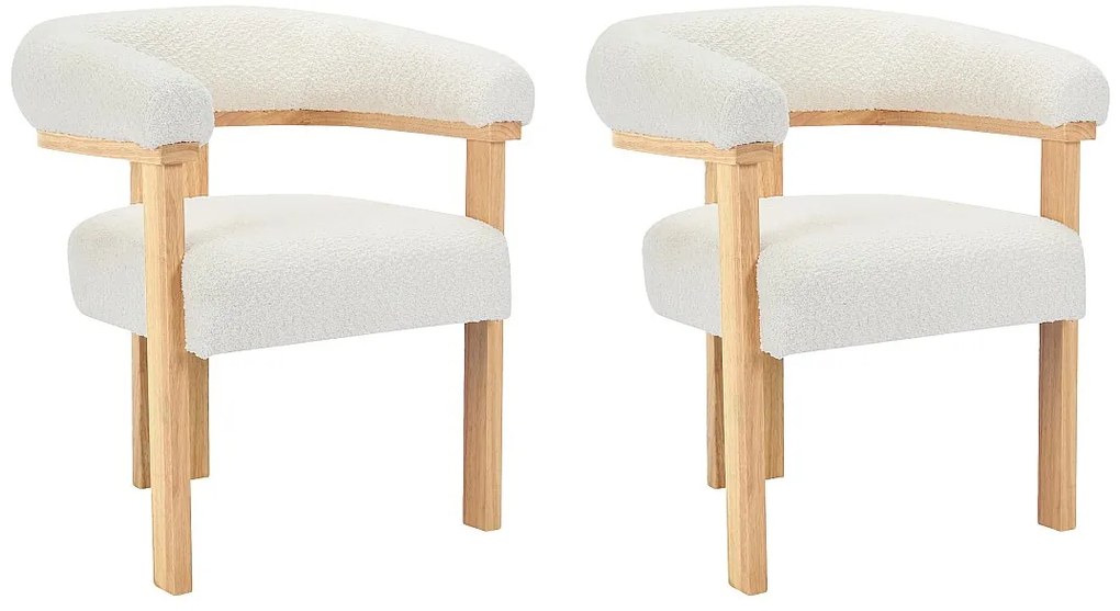 Zestaw 2 krzeseł z podłokietnikami z bukli i drewna kauczukowego - Biały i naturalny - LIVELIA marki Pascal Morabito