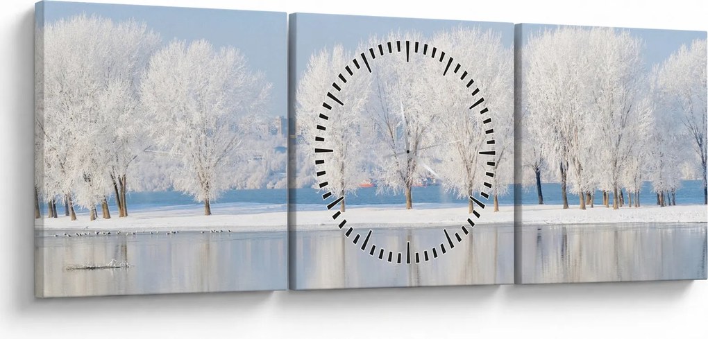 Obraz zimowego krajobrazu (z zegarem) (90x30 cm)