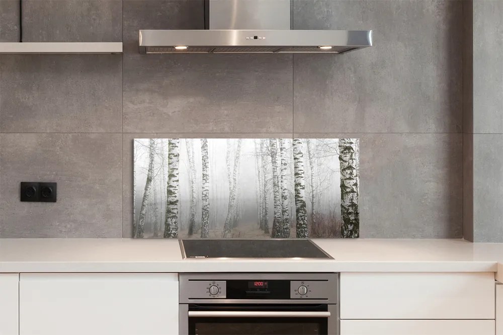 Panel szklany do Kuchni Mglisty Poranek wśród Brzóz