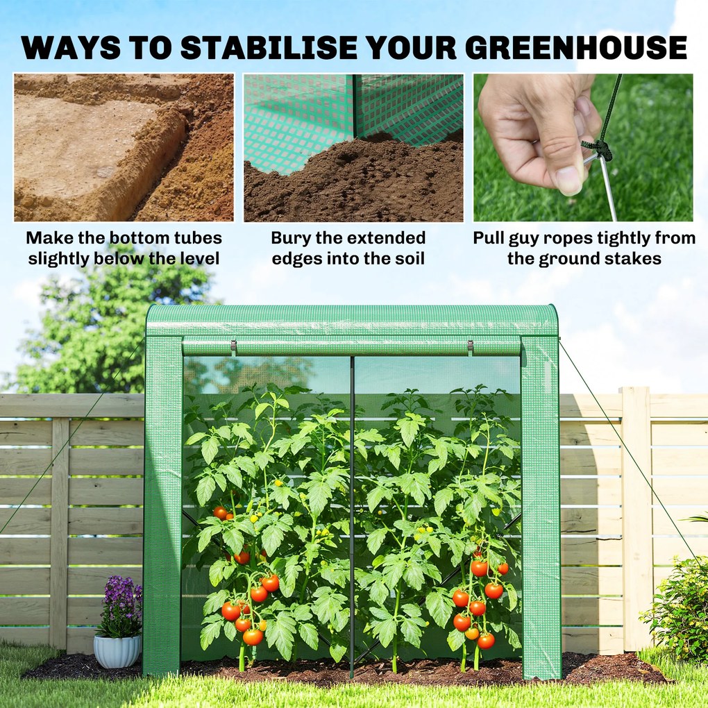 Outsunny Szklarnia z oknami z siatki i rolowanymi drzwiami, szklarnia foliowa na stalowym stelażu 200 x 75 x 188 cm zielony | Aosom PL