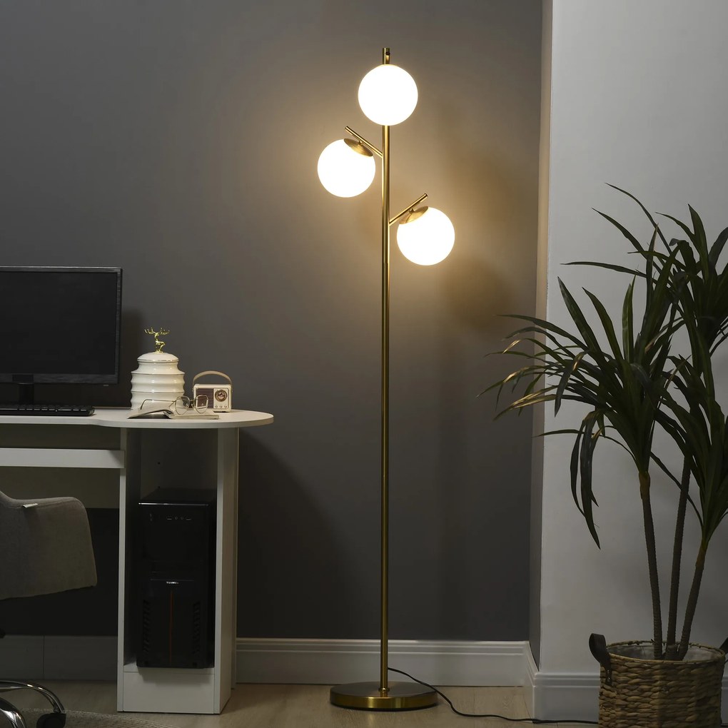 HOMCOM Lampa podłogowa 40W złota bez żarówki E27 27x169cm nowoczesna stojąca do salonu | Aosom PL