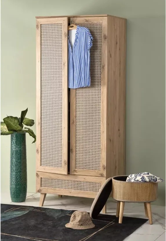 Designerska szafa CALVIRO S-1 w naturalnym odcieniu dąb artisan – idealna do wnętrz w stylu loft, boho i skandynawskim