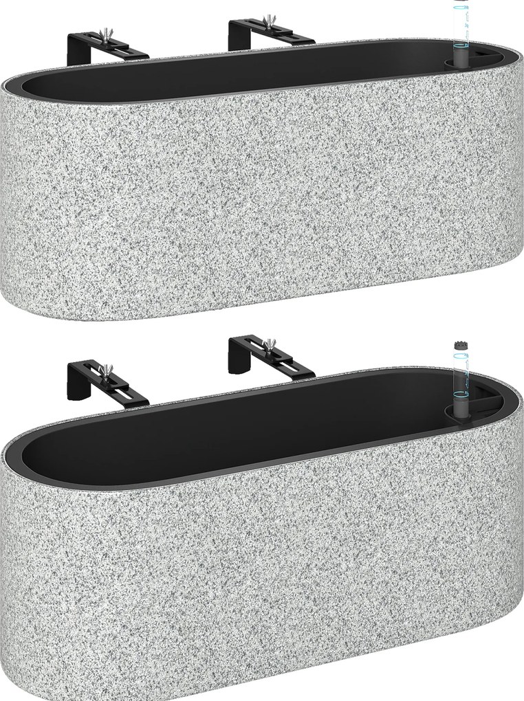 Outsunny Zestaw 2 Donic Wiszących z Systemem Drenażu i Haczykami 42 x 16 x 15 cm Jasnoszary | Aosom PL