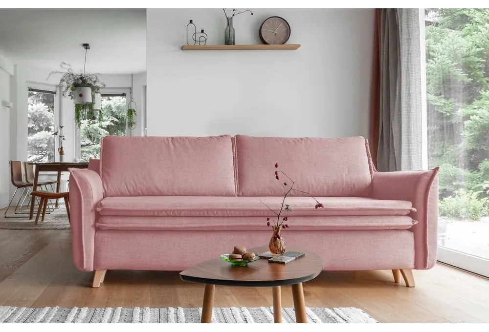 Jasnoróżowa rozkładana sofa 225 cm Charming Charlie – Miuform