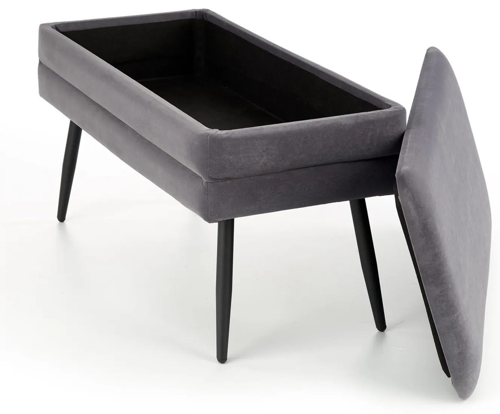 VELVA ławka tapicerowana z pojemnikiem szary velvet, czarny nowoczesna