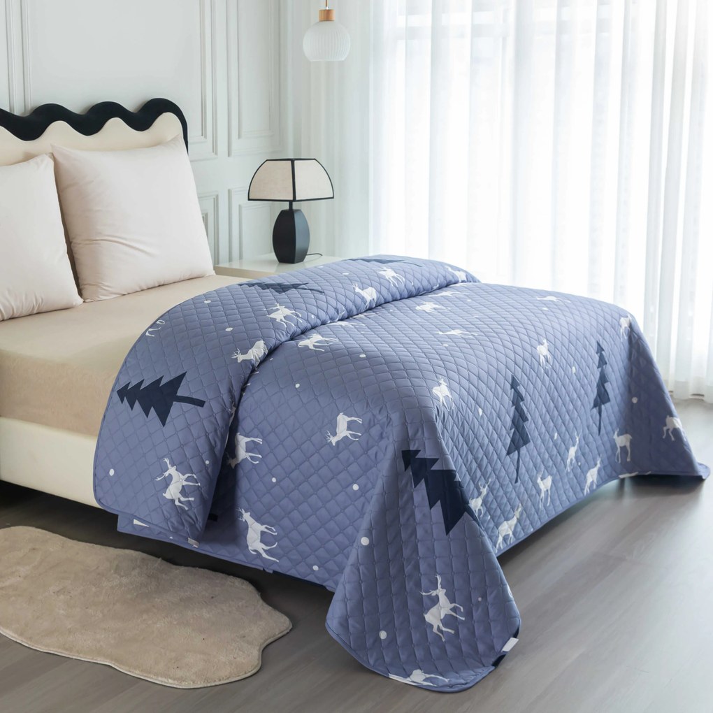 Narzuta na łóżko DEER AND TREE szaroniebieska Rozmiar: 220 x 240 cm