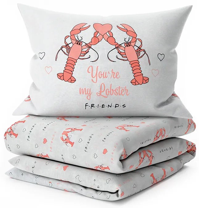 PrzytulneMieszkanie.pl PrzytulneMieszkanie.pl Bawełniana pościel FRIENDS LOBSTER szara Rozmiar pościeli: 2 szt 60 x 70 cm | 200 x 200 cm