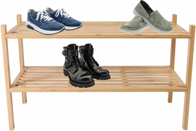Bambusowy regał, 2 półki, stojak na buty, 68 x 29 x 40 cm