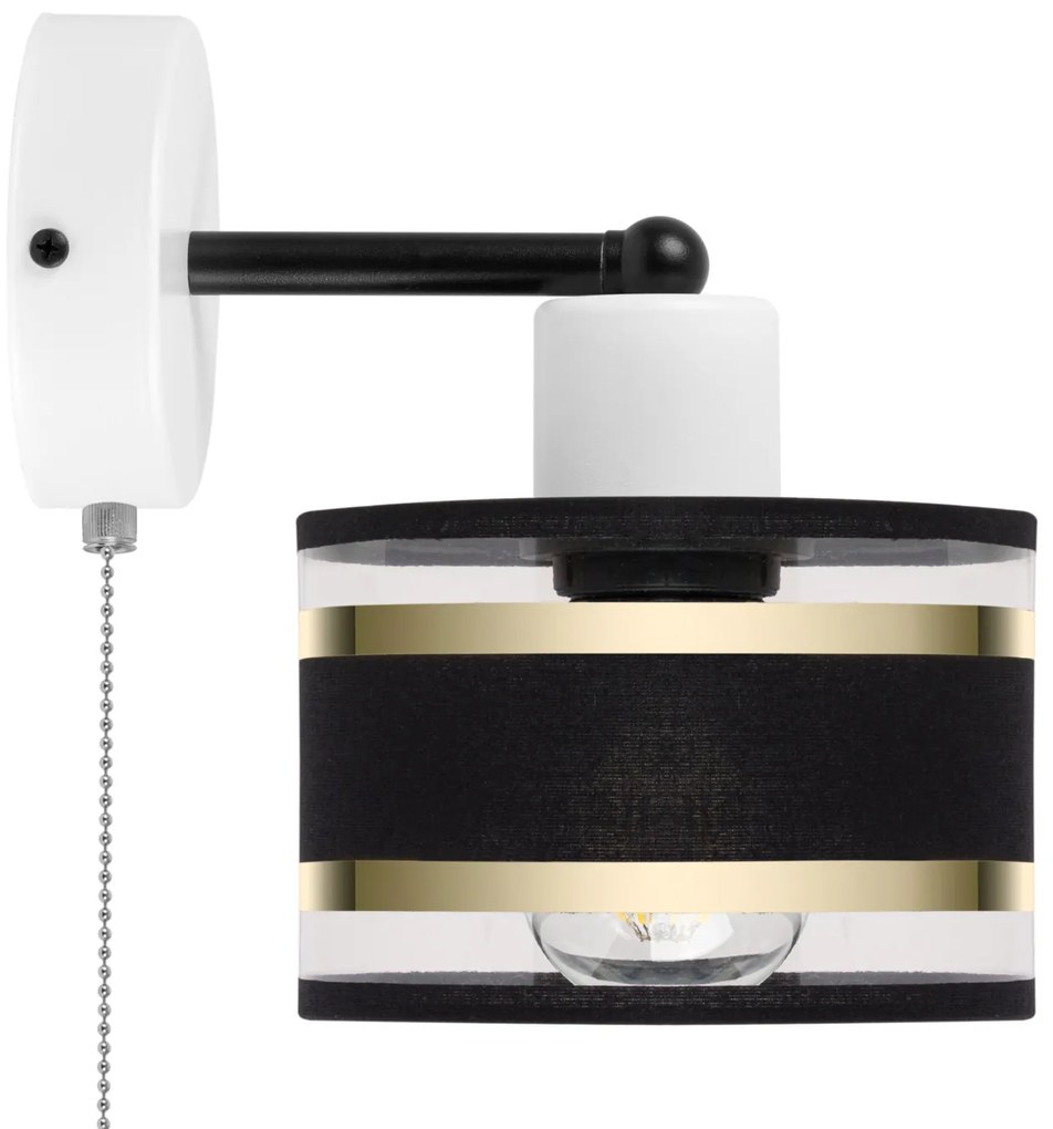 Biały kinkiet LED z włącznikiem z czarnym abażurem SHWD-TI-1010WE-SC j