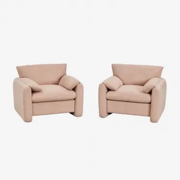 Pakiet 2 Tapicerowanych Foteli Serra Chenille Różowa - Sklum