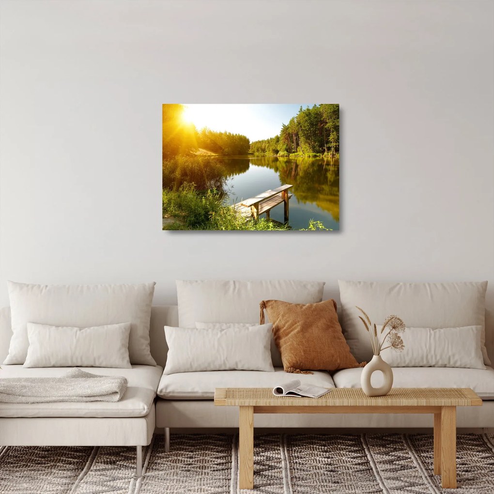Obraz na szkle - Jezioro w pobliżu lasu (70x50 cm)