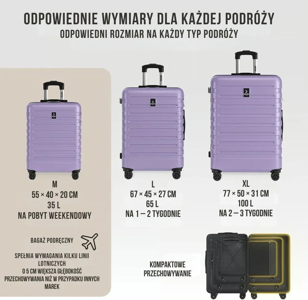 Zestaw walizek podróżnych NEW YORK, 3-elementowy, ABS, jasnofioletowy Deuba