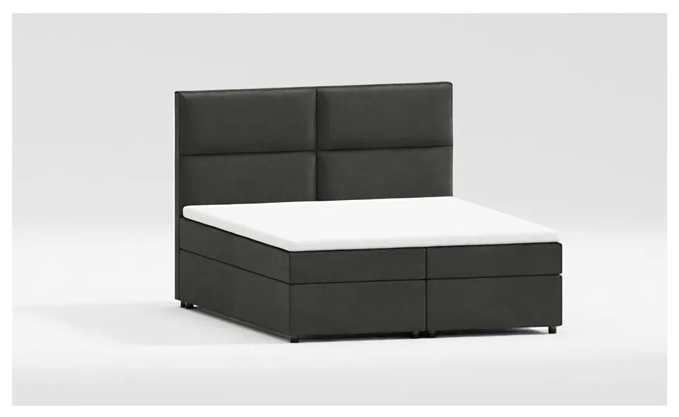 Ciemnoszare łóżko boxspring ze schowkiem 200x200 cm Rico – Ropez