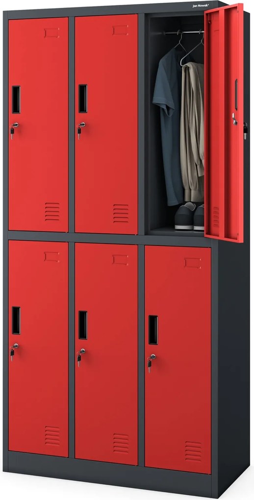 Szafa szkolna 6-skrytkowa Igor 90x45x185 cm antracyt/czerwony