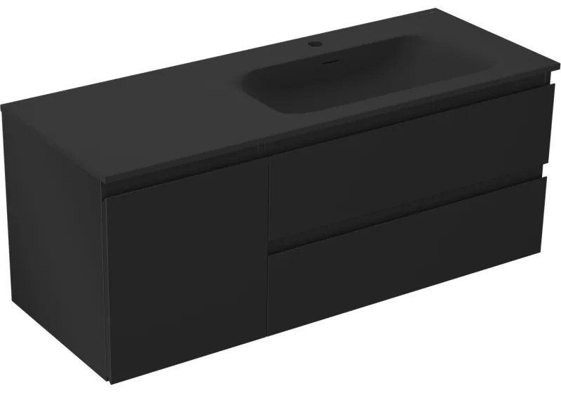 Mexen Orio szafka łazienkowa 120 cm z umywalką Vela prawą, 2S, 1D, czarna mat - 91A13-12047-3-BBFFF71-W23P71