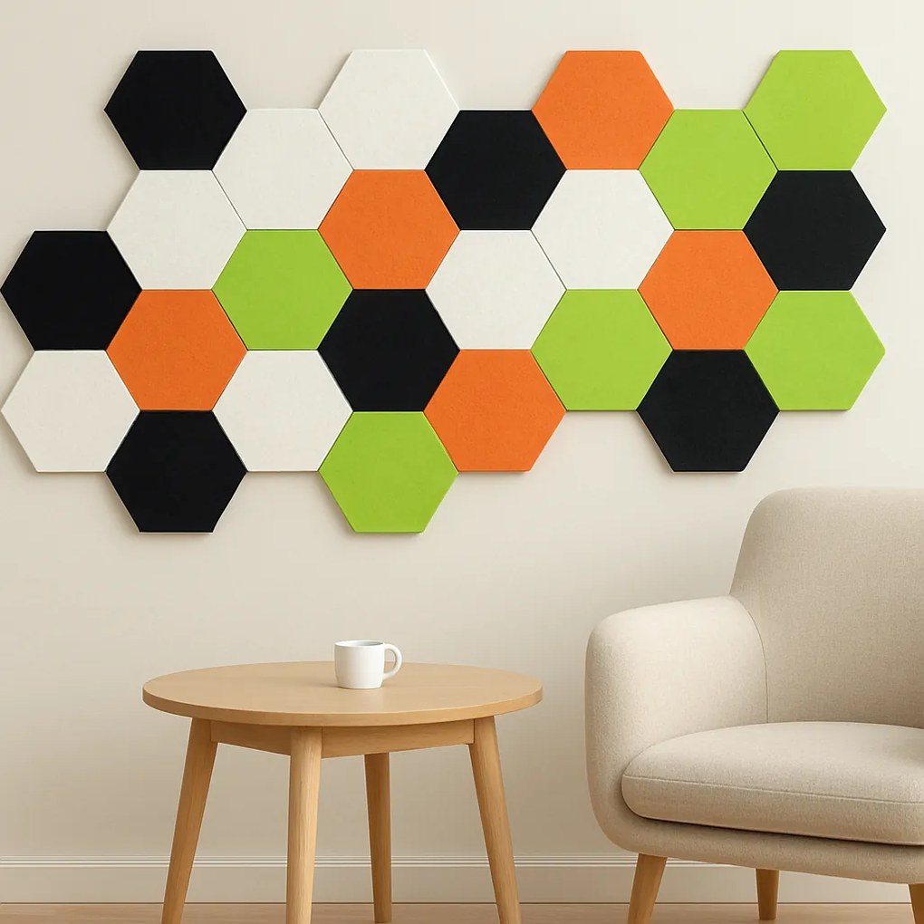 Panel akustyczny, samoprzylepny, sześciokąt, 30x26 cm, 12 szt., biały