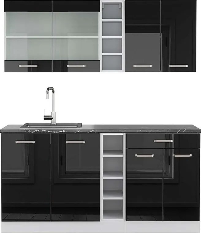 Pojedyncza kuchnia czarny wysoki połysk/biały 160x60x81.6 r-line
