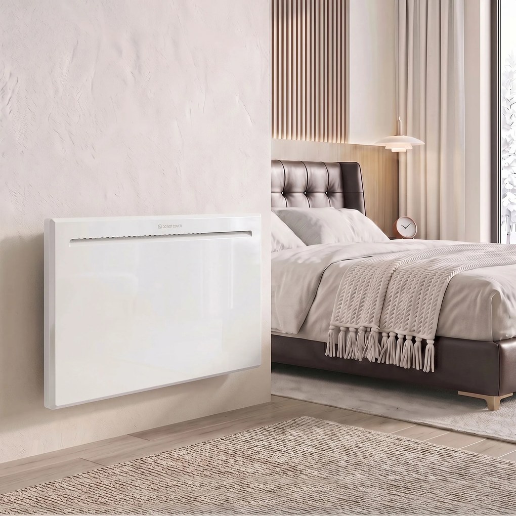 HOMCOM Inteligentny panel grzewczy 1500 W, wolnostojący/montaż ścienny, ogrzewanie elektryczne z 7-dniowym timerem, wykrywanie otwartego okna, ochrona przed mrozem, biały | Aosom PL